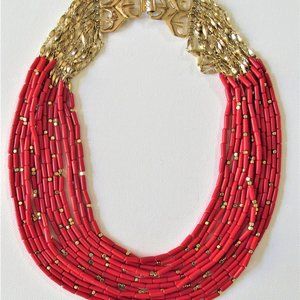 Beautiful Cascade Multi Strand Red Choker Necklace